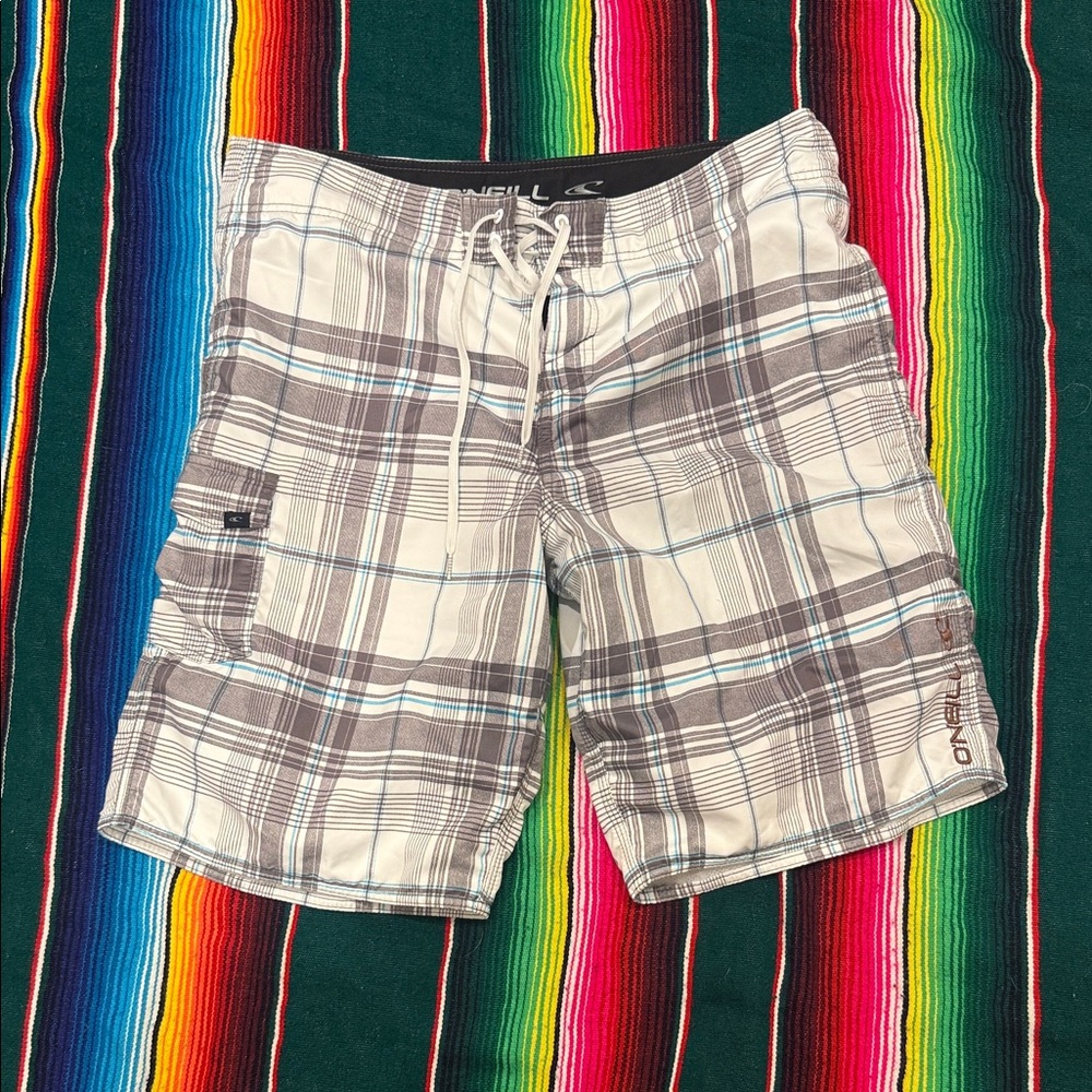 O'Neill Men's Plaid Board Shorts - White and Gray